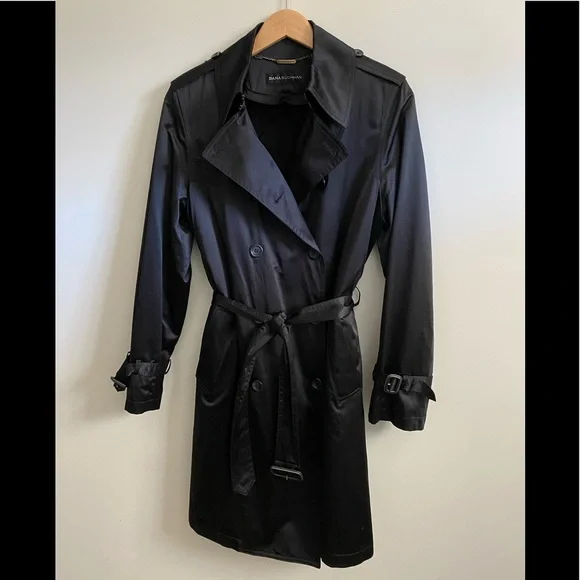 🎉🎉HP🎉🎉 Dana Buchman black all-season belted trench coat style size M - Picture 2 of 10